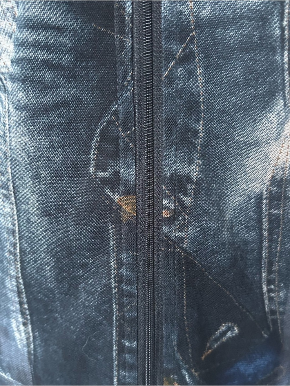 Y2K McBling Rhinestone Mesh Jacket Edgy Zip-up Faux Denim Printed Damee Size L - Picture 11 of 12